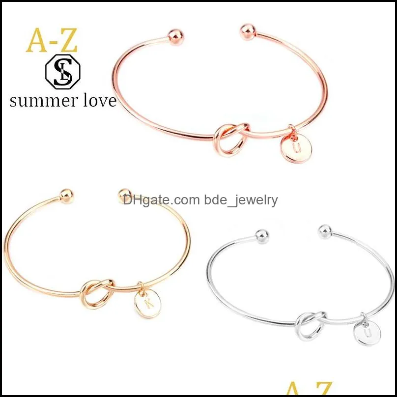 trendy 26 letter knot bracelet bangle fashion zinc alloy round pendant chain bracelet gold silver bridesmaid jewerly gift y