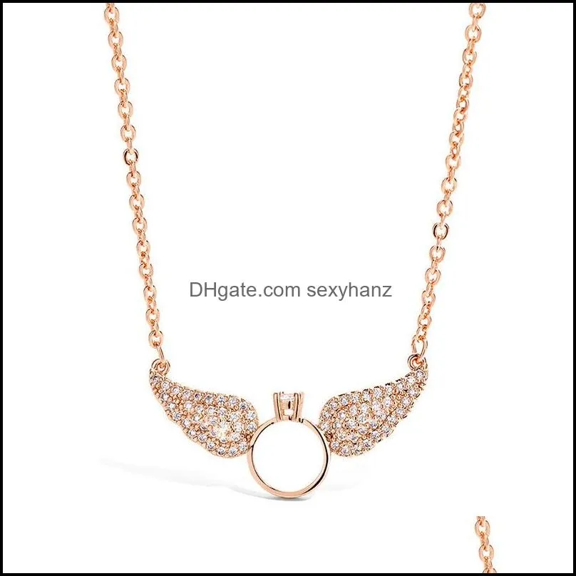 angel wings necklaces with ring crystal pendant necklace for women statement jewelry