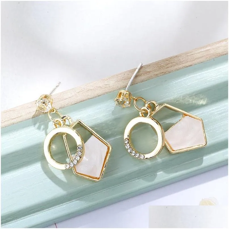 fashion jewelry s925 silver post earrings natural shell geometry circle sets diamond stud earrings