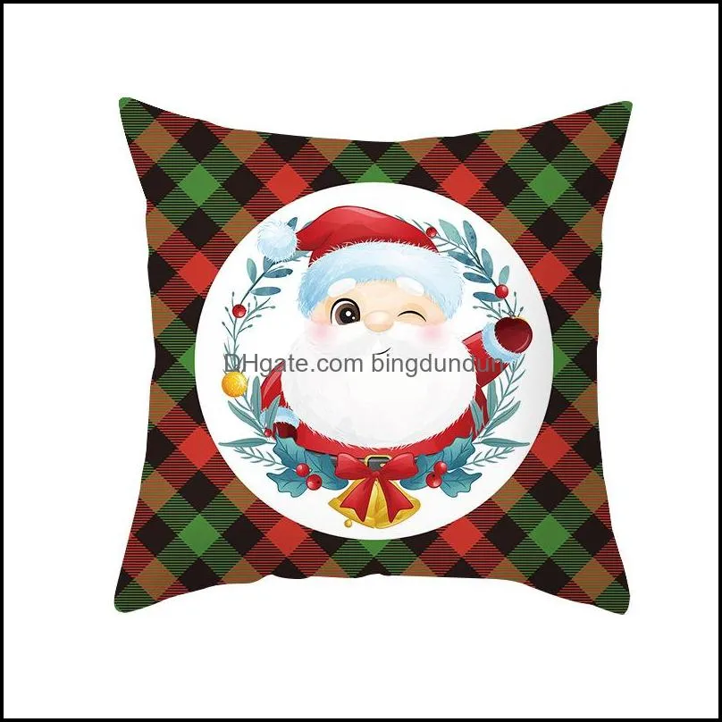 christmas red green plaid pillowcase santa claus peach skin pillow cushion home pillowslip decorations 10 styles paa10292