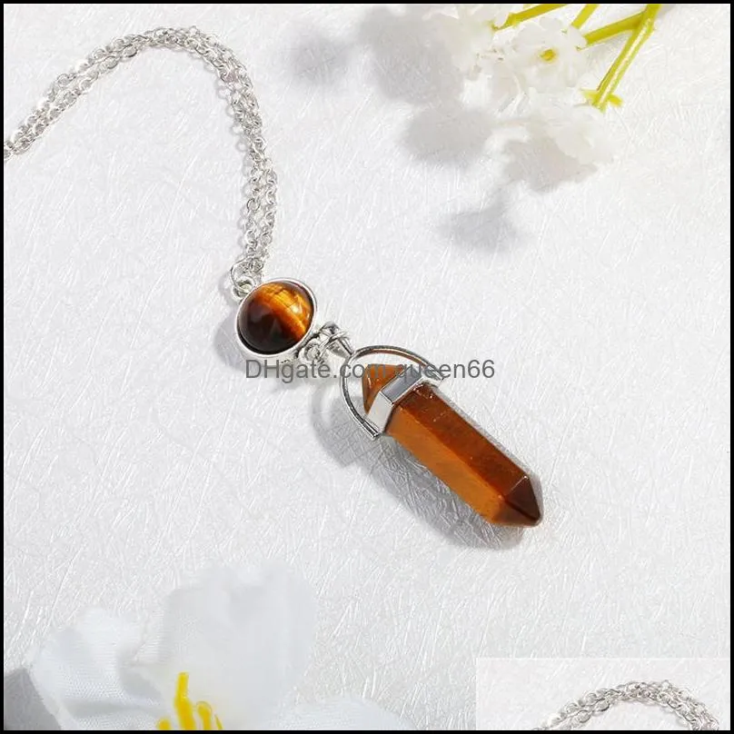 fashion bullet shaped necklace tigers eye natural stone hexagonal column quartz pendant necklaces for women jewelry gifts