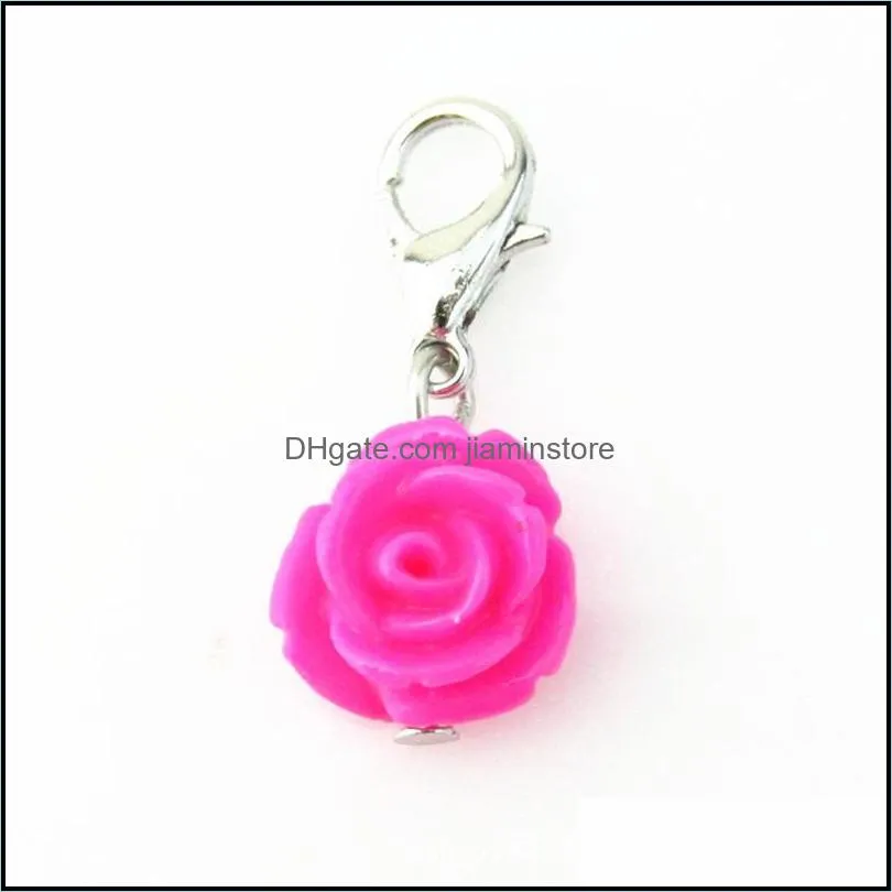 120pcs mix 12 colors rose flowers charms dangle hanging charms diy bracelet necklace jewelry accessory lobster clasp floating charms 2234