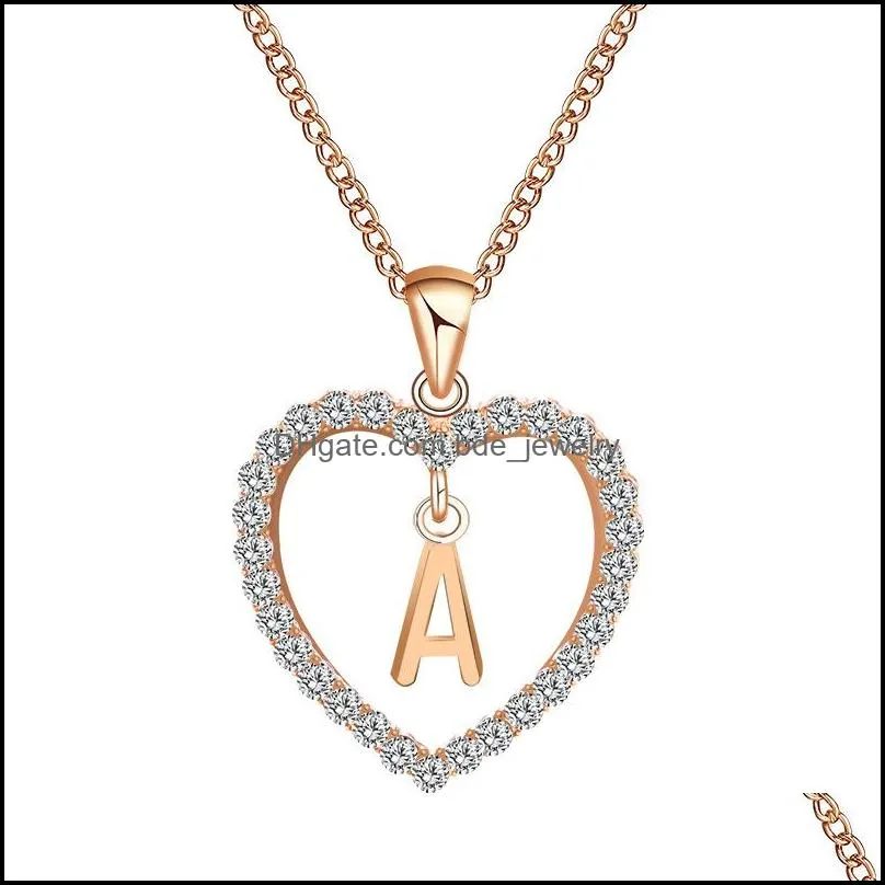 design 26 english letter initial simple gold creative fashion diamond heart letter necklace charm jewelry gift for women girlsy