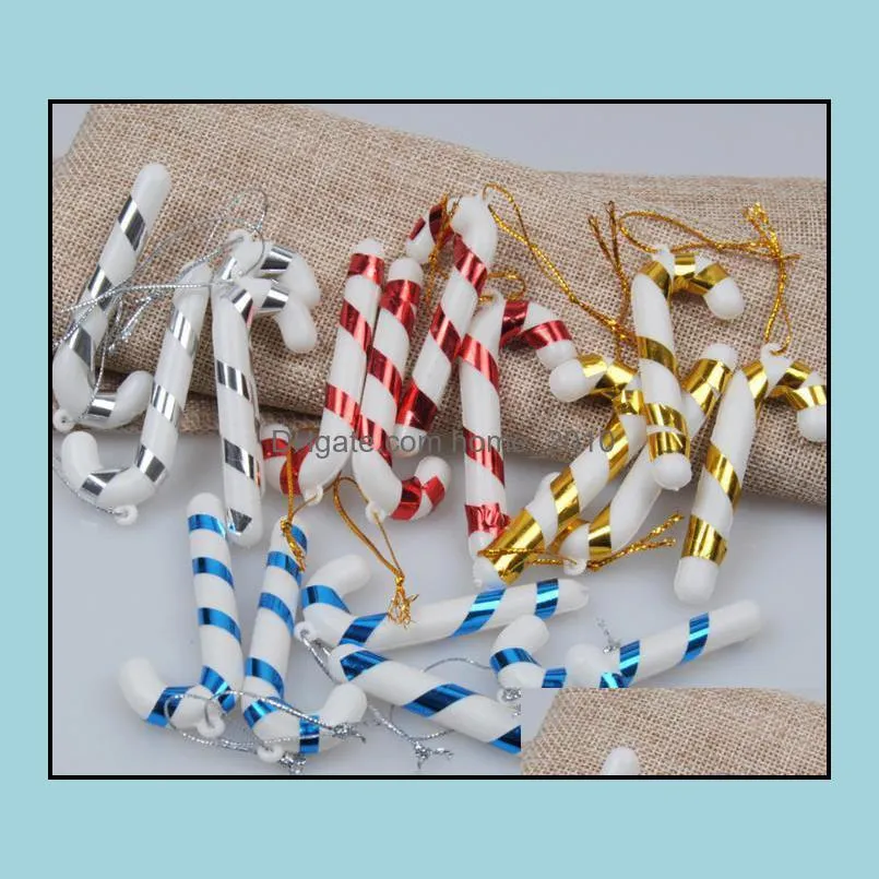 xmas candy cane ornament christmas tree pendant drop ornaments decorations mini stripe cane stick craft decor gold silver red wq550