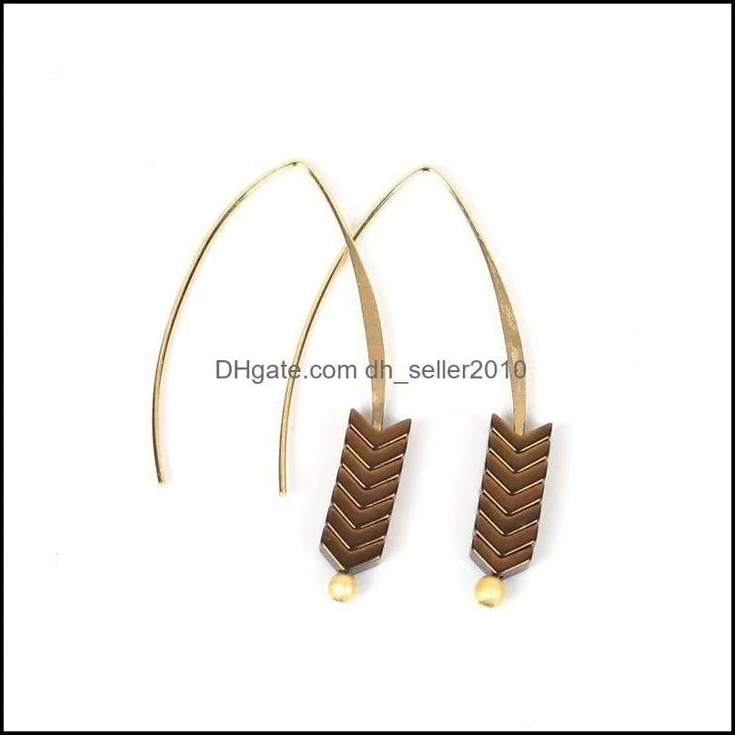 2021 fashion bohemia dangle earrings golden copper v shaped arrow hematite earrings drop for women retro earring hook jewelry gift