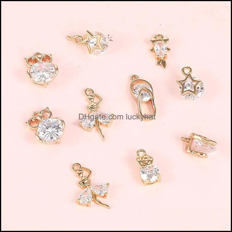 fashion copper inlaid zircon charms gemstone dancing girl owl flowers pendant for diy jewelry making bracelet necklace earring