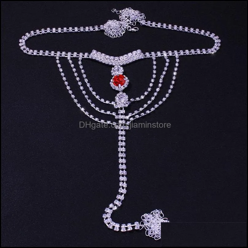 red crystal belly waist chain body thong jewelry for women sexy rhinestone body chain thong bikini underwear harness 41 d3