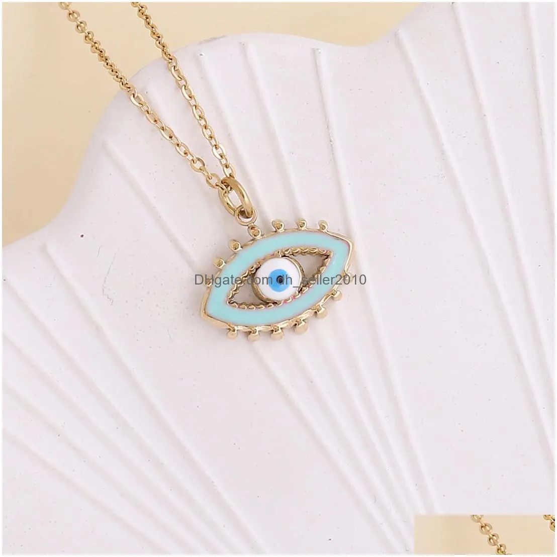 fashion jewelry evil eye pendant necklace enamel glaze stainless steel blue eye necklaces