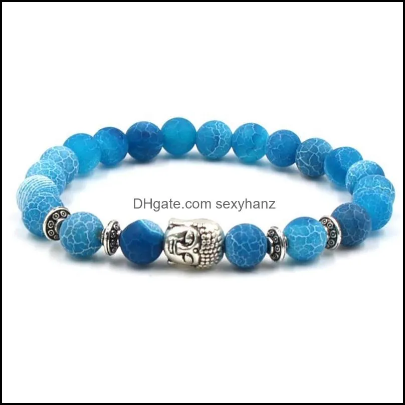 agate natural stone bracelet blue yoga chakra bracelet women men jewelry agates  owl buddha beads charms bracelets