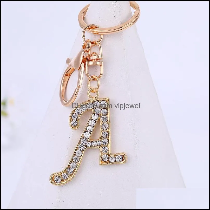 26 alphabet keychains fashion letter keyfob jewelry for women girls simple bling crystal keyring phone bag accessories p313fa