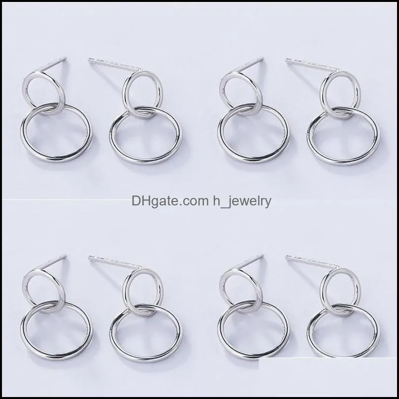  fashion hoop earrings for women silver color round circle earrings double round punk style jewelry as valentines day gift