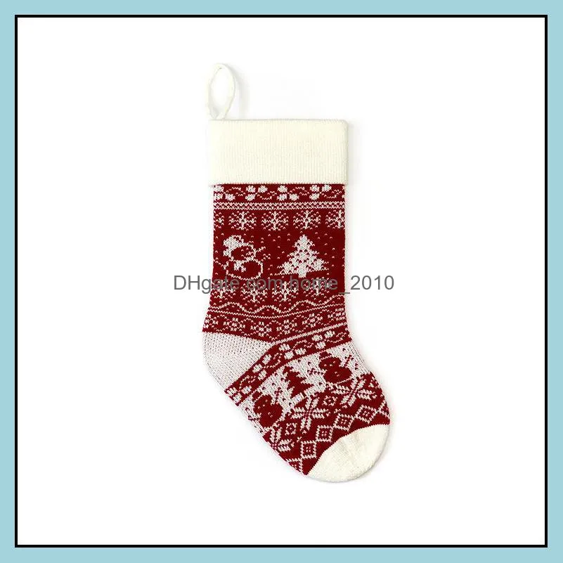 christmas acrylic knitted socks red green white gray knitting stocking xmas tree hanging gift sock party candy stockings wy1425