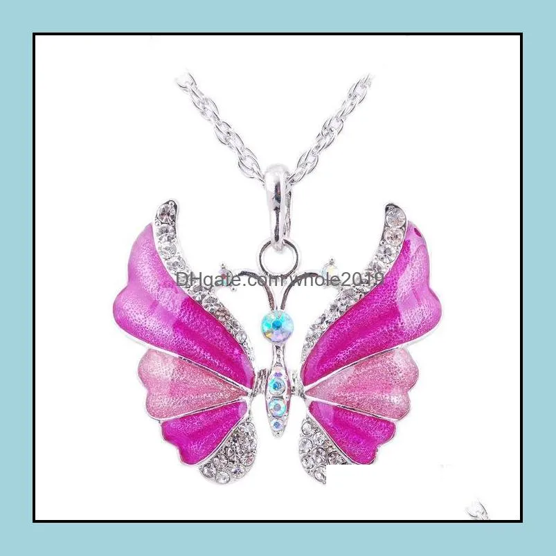 pendant necklaces charm silver rhinestone crystal butterfly chain necklace pendant