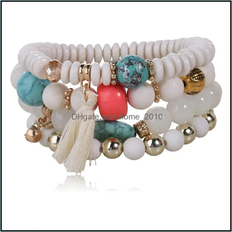 4pcs/set fashion multilayer crystal candy beads tassel bracelets bangles strand stretch friendship bracelets for women lls476