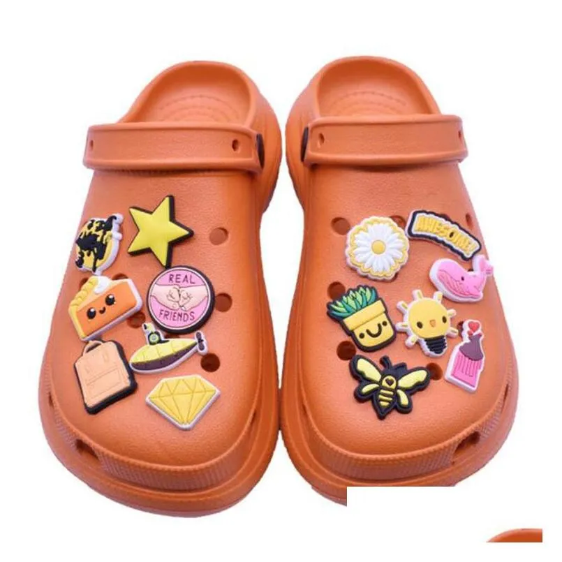 cute cartoon yellow croc shoe charms pvc soft rubber shoecharms buckle fashion shoes accessories bracelet pin button
