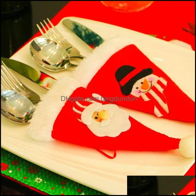 christmas santa hats silverware holders cutlery fork spoon knife storage bag xmas party kitchen dinner tableware decor paa10036