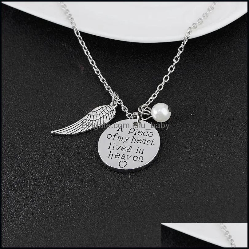 angel wings necklaces women imitation pearls charms necklace a piece of my heart lives in heaven gift for daughter girlfriend