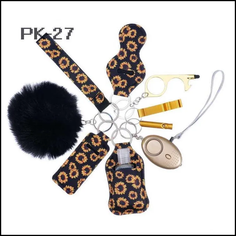 self defense keychain set for women 2022 factory multi colors alarm pompom wristlet suit