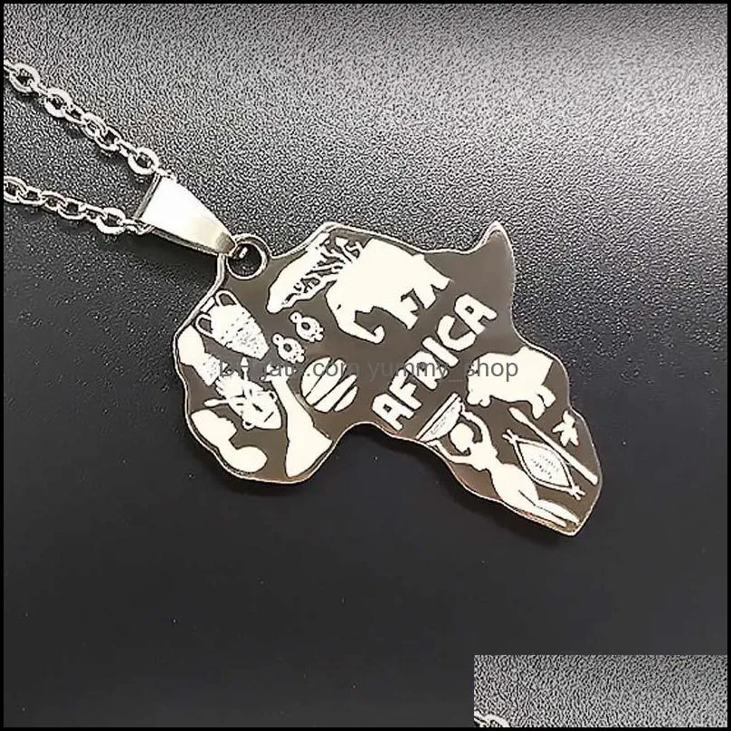  arrival africa map pendant necklace for women men 4 colors high quality stainless steel maps necklace charm hip hop jewelry gifty