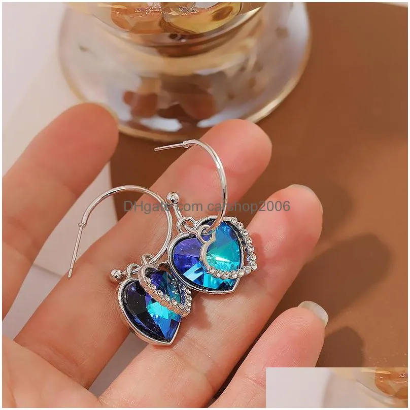 fashion jewelry s925 silver post heart of ocean sapphire earrings blue heart crystal earrings
