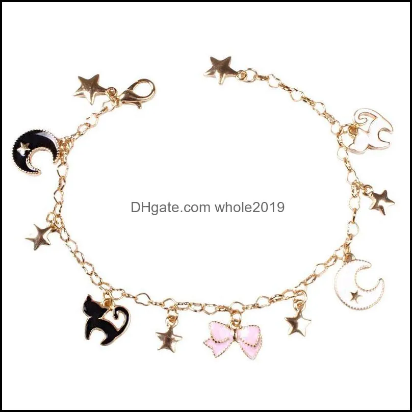 japenese sailor moon stars moon bracelets cute black cats pink sakura flower charms bracelet for kids women