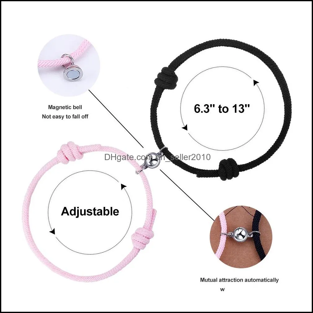 2pcs / set magnet attracts couple chain bracelet jewelry adjustable elastic rope bracelets lover gift for women men