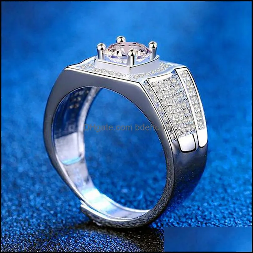 full diamond domineering silverplated imitation moissanite imitation diamond two carats light luxury abide by mens diamond ring bdehome