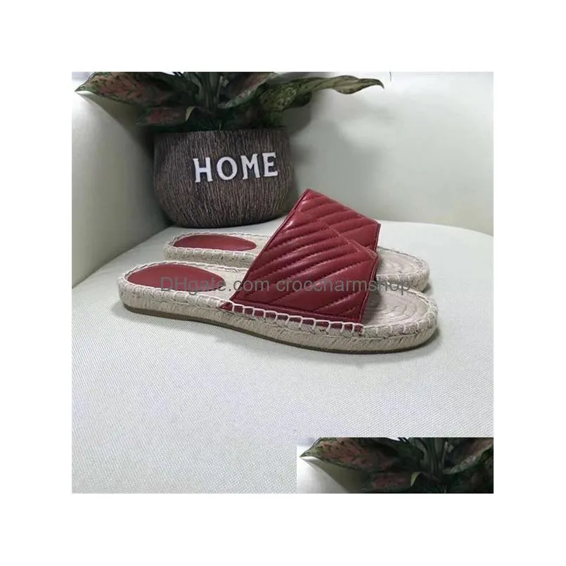 women leather espadrille sandal slide designer sandal high quality real leather cord platform double hardware outdoor beach slides with box