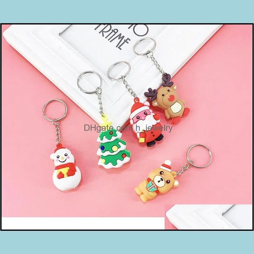  cute little bear snowmen santa ellk keychain soft silicone chrismas tree key chain keyrings for bag car jewelry accessories