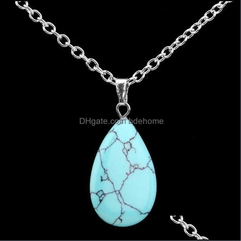 chain necklace bullet shape natural stone real amethyst necklaces pretty turquoise water drop quartz stone pendant necklace for women bdehome