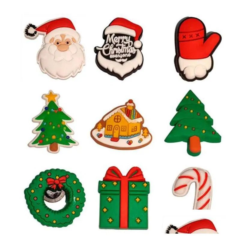 cute cartoon merry christmas shoe decoration accessories clog croc shoe charms pvc shoecharms buckle wholesale