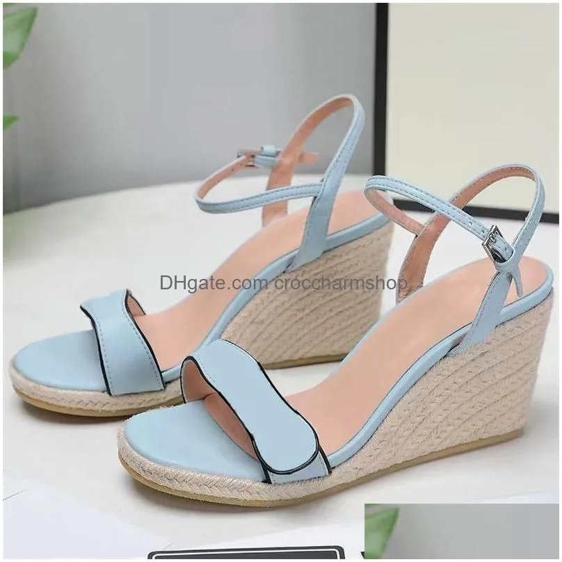 2022 designer wedge sandal womens leather platform espadrille 813cm high heels adjustable ankle strap sandals summer party wedding shoes with box