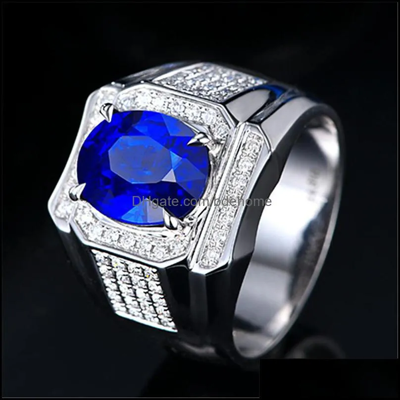 men ring silver jewelry oval shape sapphire zircon gemstone fashion finger rings accessory for male wedding engagement party bdehome