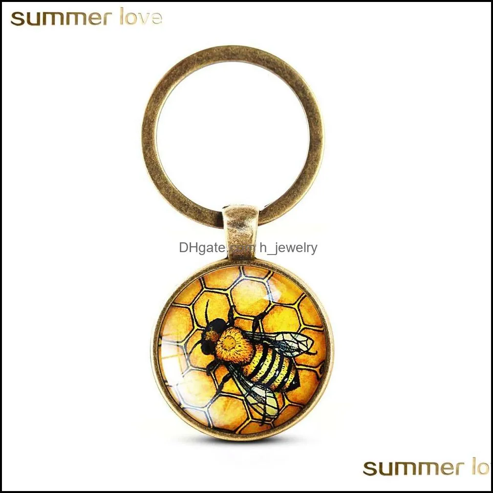  selling crystal keychain unique cute bees key holder handmade animal pattern keyring for women girls personalized jewelry gift