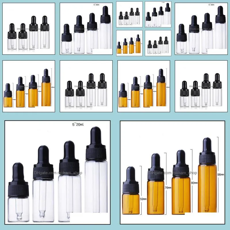 amber clear glass dropper bottle 5ml 10ml 15ml 20ml transparent pipette dropper vial sn4327