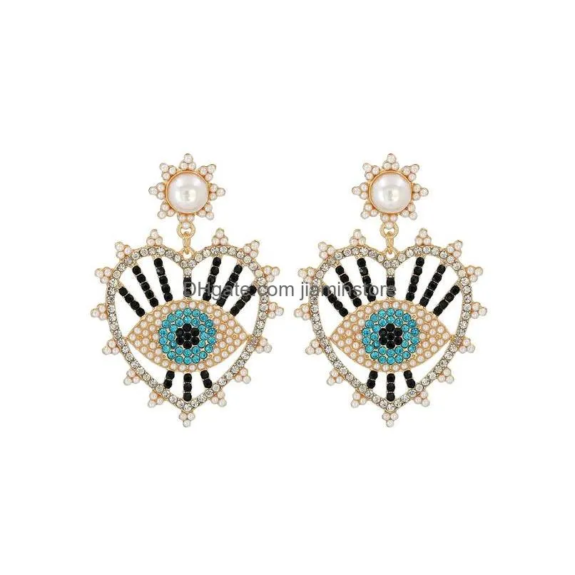 fashion jewelry stud hollow out blue eye rhinstone earrings eyes dangle earring