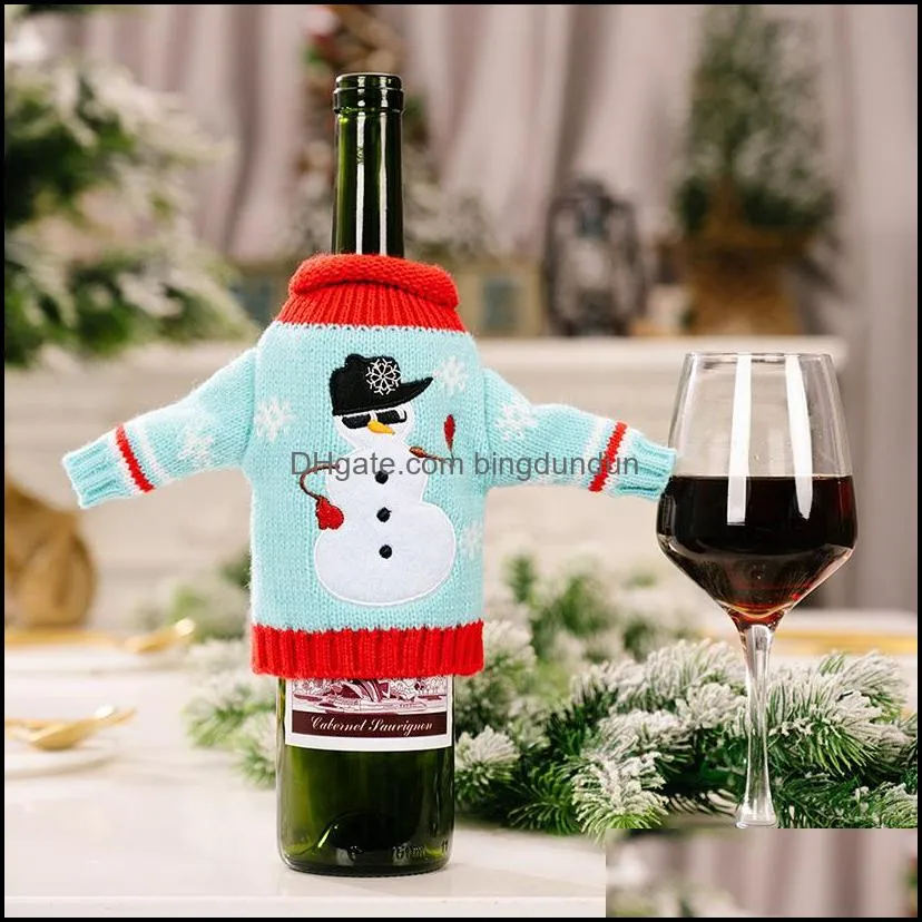 christmas decoration knitted clothes wine bottle cover bags table holiday decor wines bag xmas gift pab11479