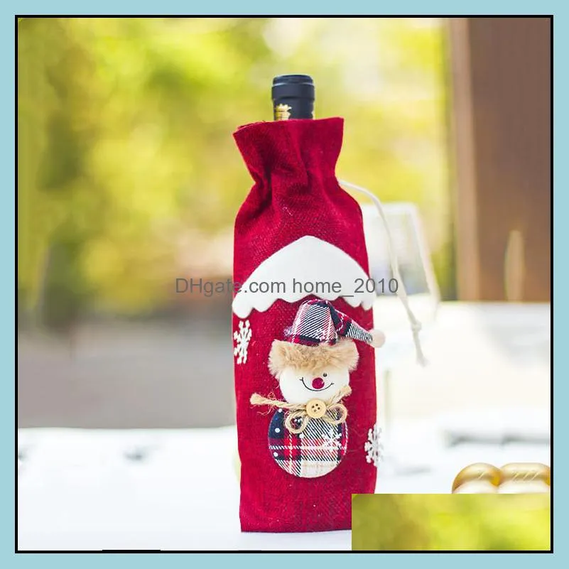 christmas decoration jute wine bags santa claus ornaments xmas champagne wine bottle covers bag dinner drawstring bag wq184