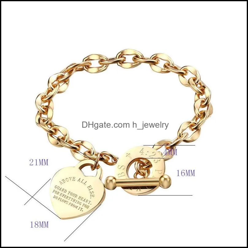 love heart bracelets stainless steel o chain personalized bible proverbs charm bracelet for women gold jewelry gift