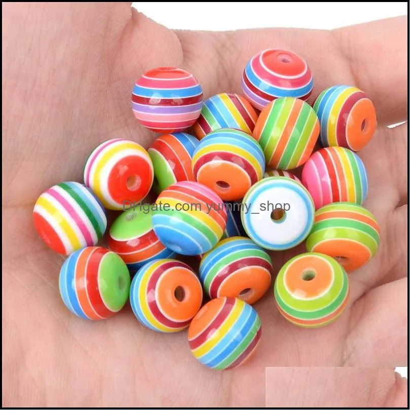 50pcs 8mm resin beads round rainbow stripe loose spacer beads for jewelry making diy bracelet necklace accessories 20220301 t2