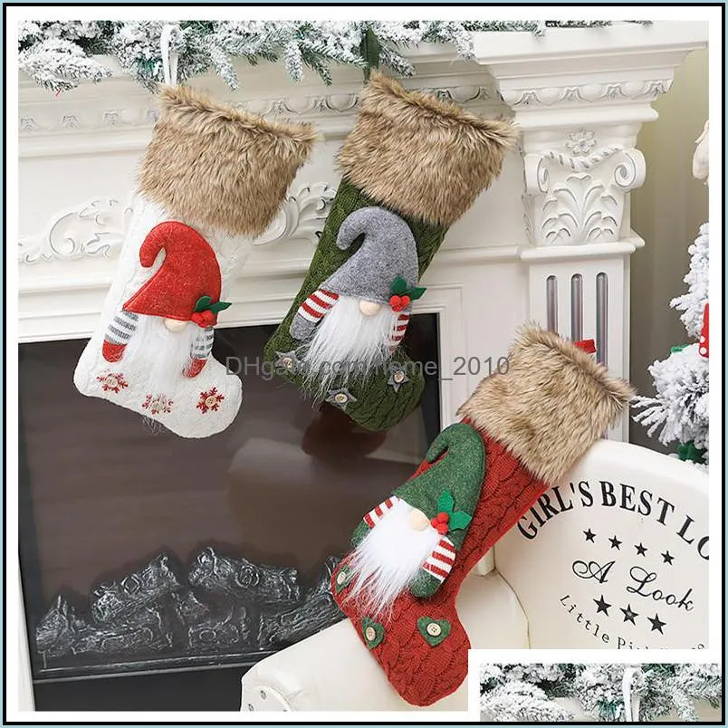 plaid christmas stocking gift bag wool xmas tree ornament socks santa candy gifts bags home party decorations wy1408
