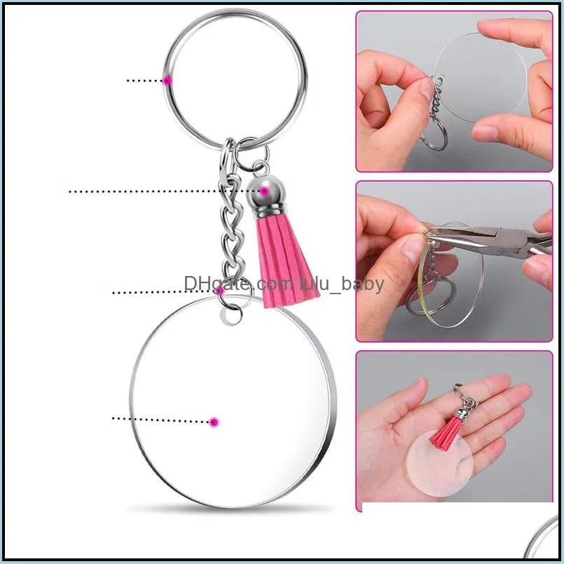 acrylic transparent circle keychain blank making 2 inch clear round discs tassel key rings for diy craft pendant ornaments