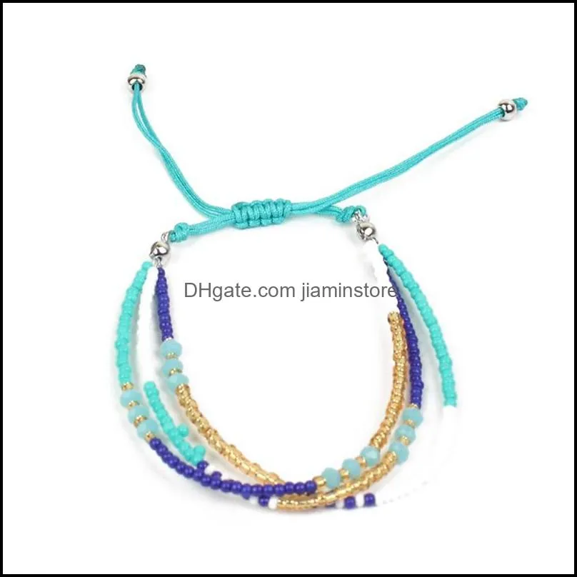 handmade adjustable multilayer small colorful beads rope cord bracelet jewelry for woven gift 1815 t2