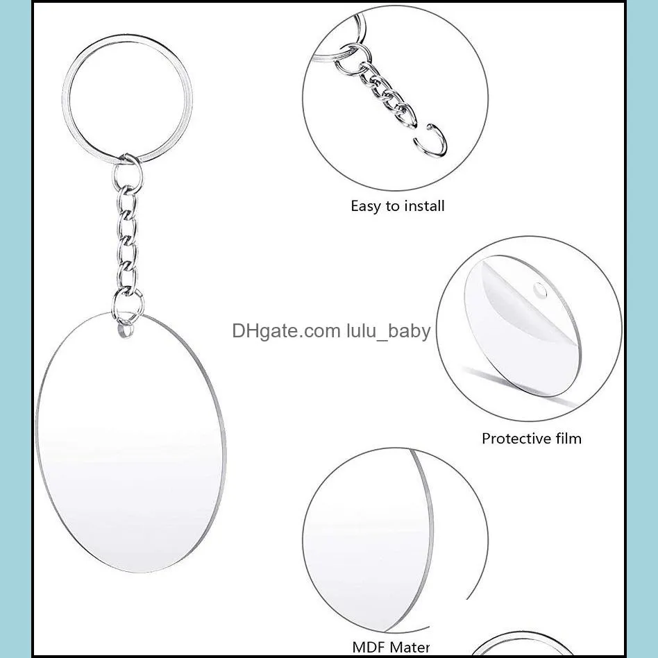 acrylic keychain blanks jewelry making clear circle disc jump ring keyrings with chains for diy craft ornament keychains w59f