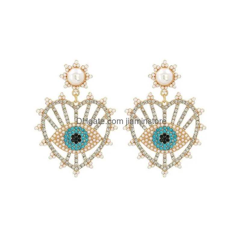 fashion jewelry stud hollow out blue eye rhinstone earrings eyes dangle earring