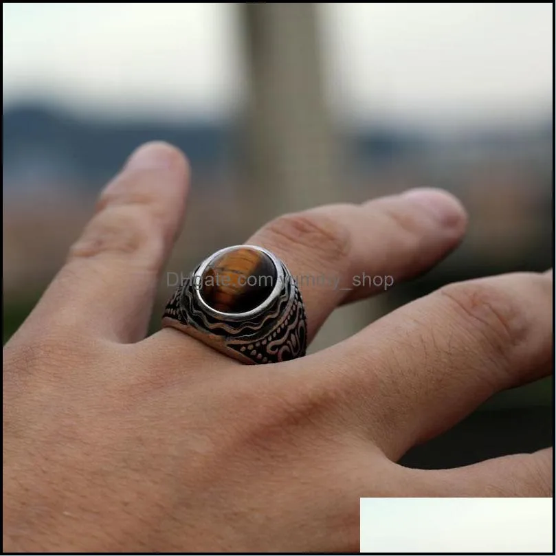 warrior jewelry set turquoise titanium steel ring personalized tiger eye stone mens ring 812 r2