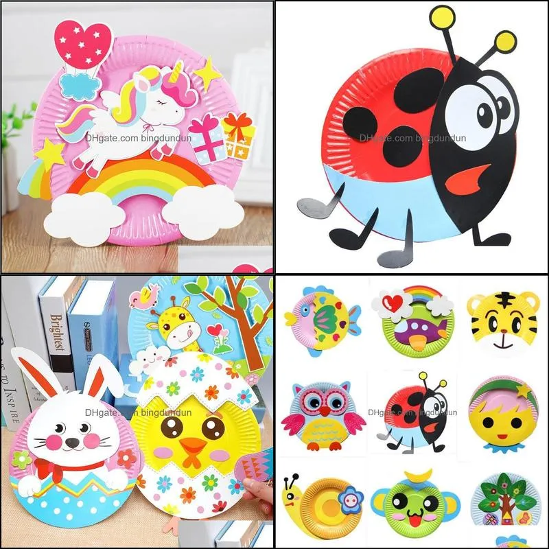 animal cartoon paper plate drawing diy handmade craft toys material package children creative puzzle colorful paa10094