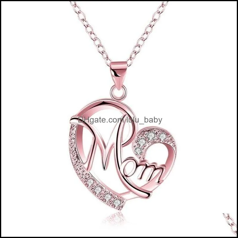 fashion heart shape letter mom pendant necklaces high quality mothers birthday jewelry pendant gift for mother