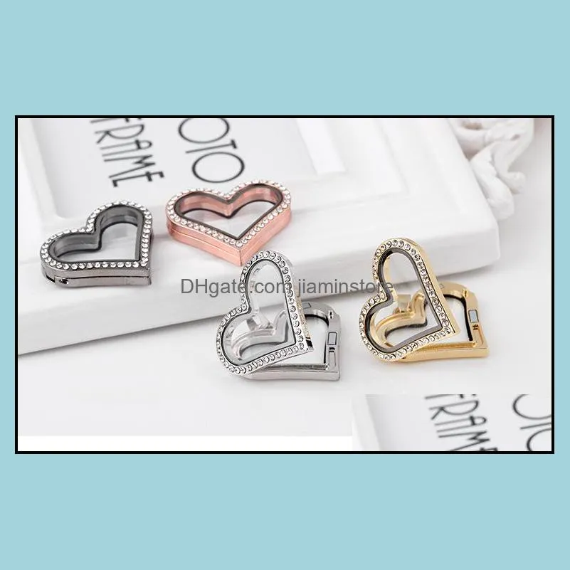 charms 10pcs/lot 4colors magnetic heart shape glass floating locket pendant for necklace chain making 35 e3