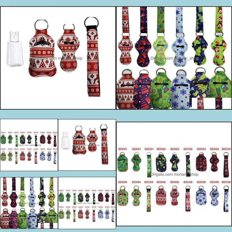 christmas styles 30ml hand sanitizer bottle holder keychain bags keychain chapstick holder neoprene wristlet wholesale hand soap holder